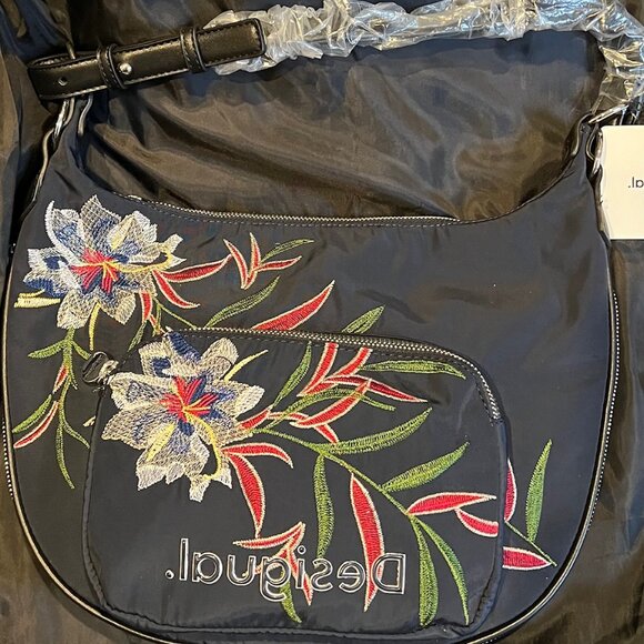 Desigual Handbags - Desigual Black Expandable Embroidered Shoulder Bag